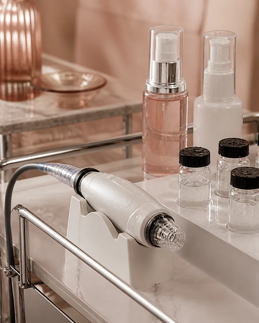 Hydro-dermabrasion handpiece and treatment serums